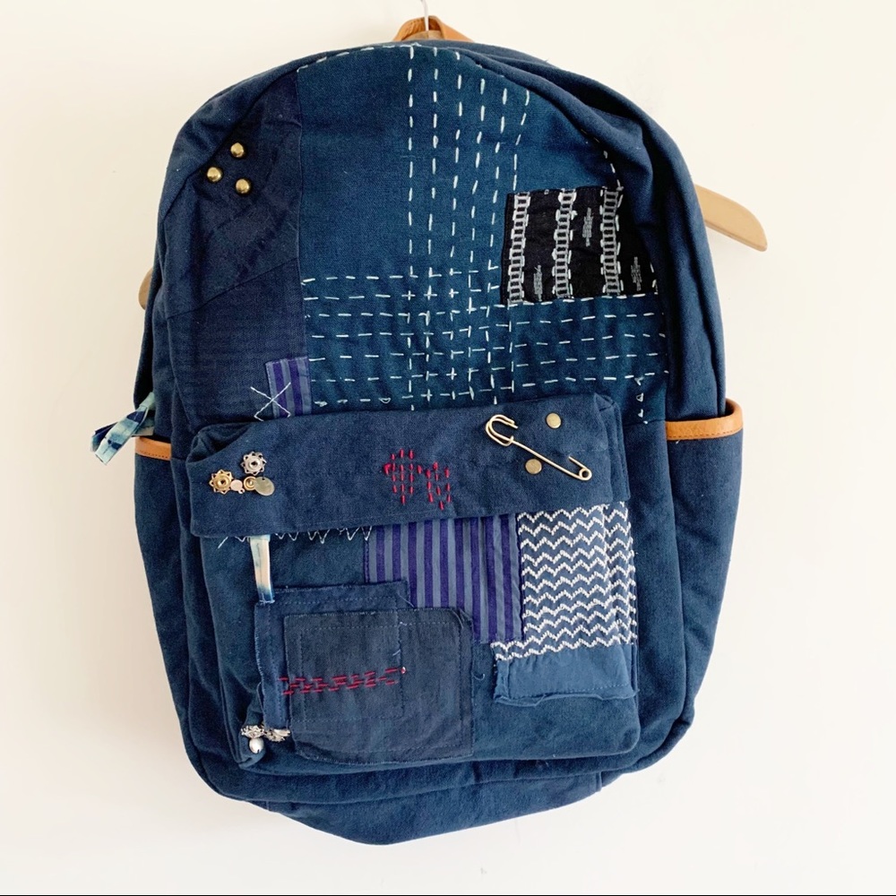 Free People Prep Patch Backpack Blue NWOT